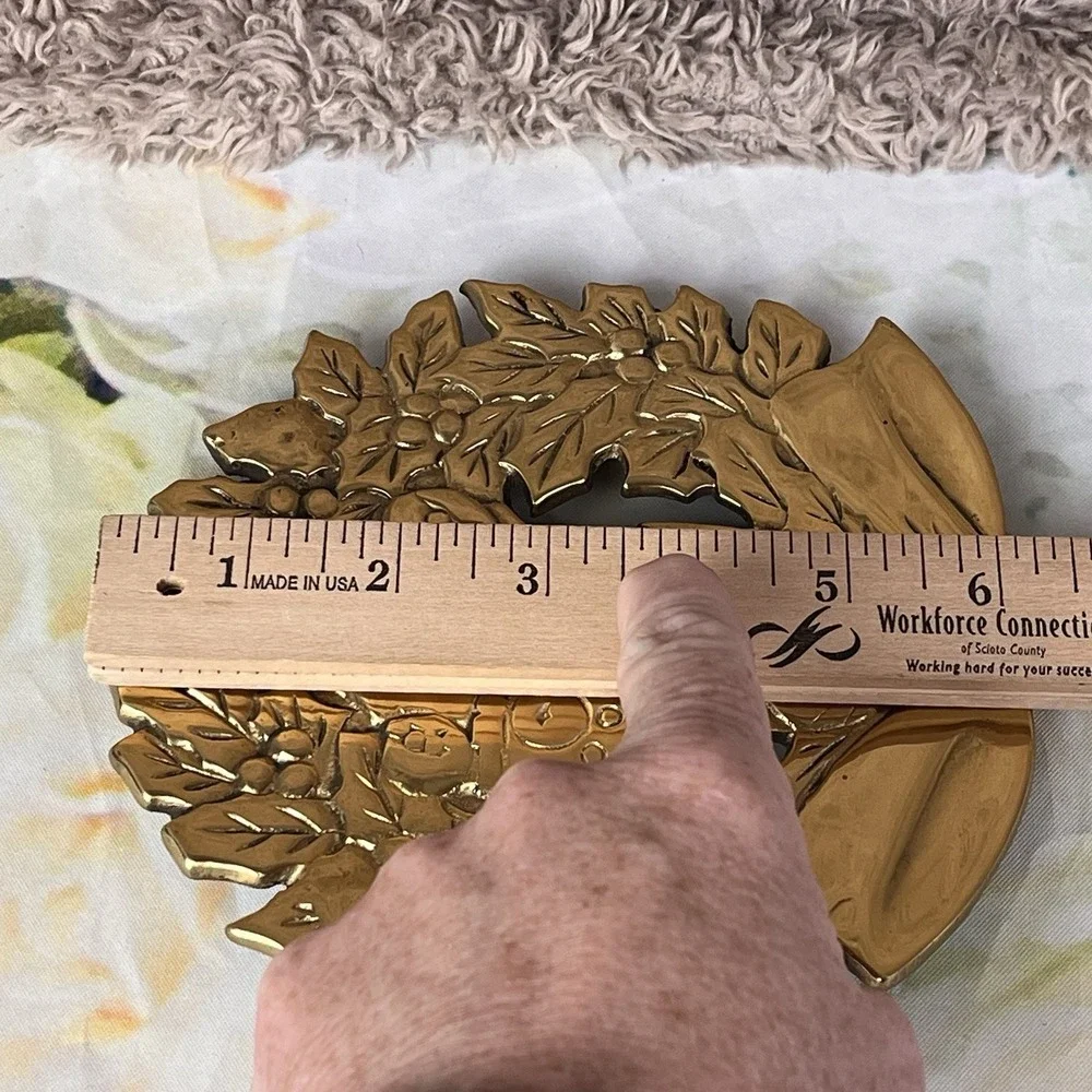 Vintage Rubel Brass Christmas Wreath With Teddy Bear Trivet Pot Plant Stand